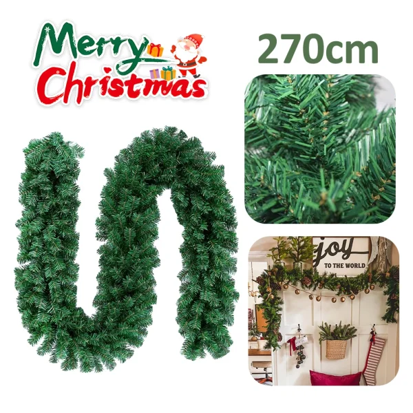 2.7M Artificial Rattan Wreath Decor Pine Tree Christmas Decoration for Kids Home Navidad Xmas Pine Tree Rattan Hanging Ornament