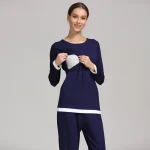 Maternity Clothes Pajamas Set Longsleeve Breastfeeding Night Clothes Big Size Pregnant Sleep Wear Spring Autumn Nursing Homewear - Imagine 2