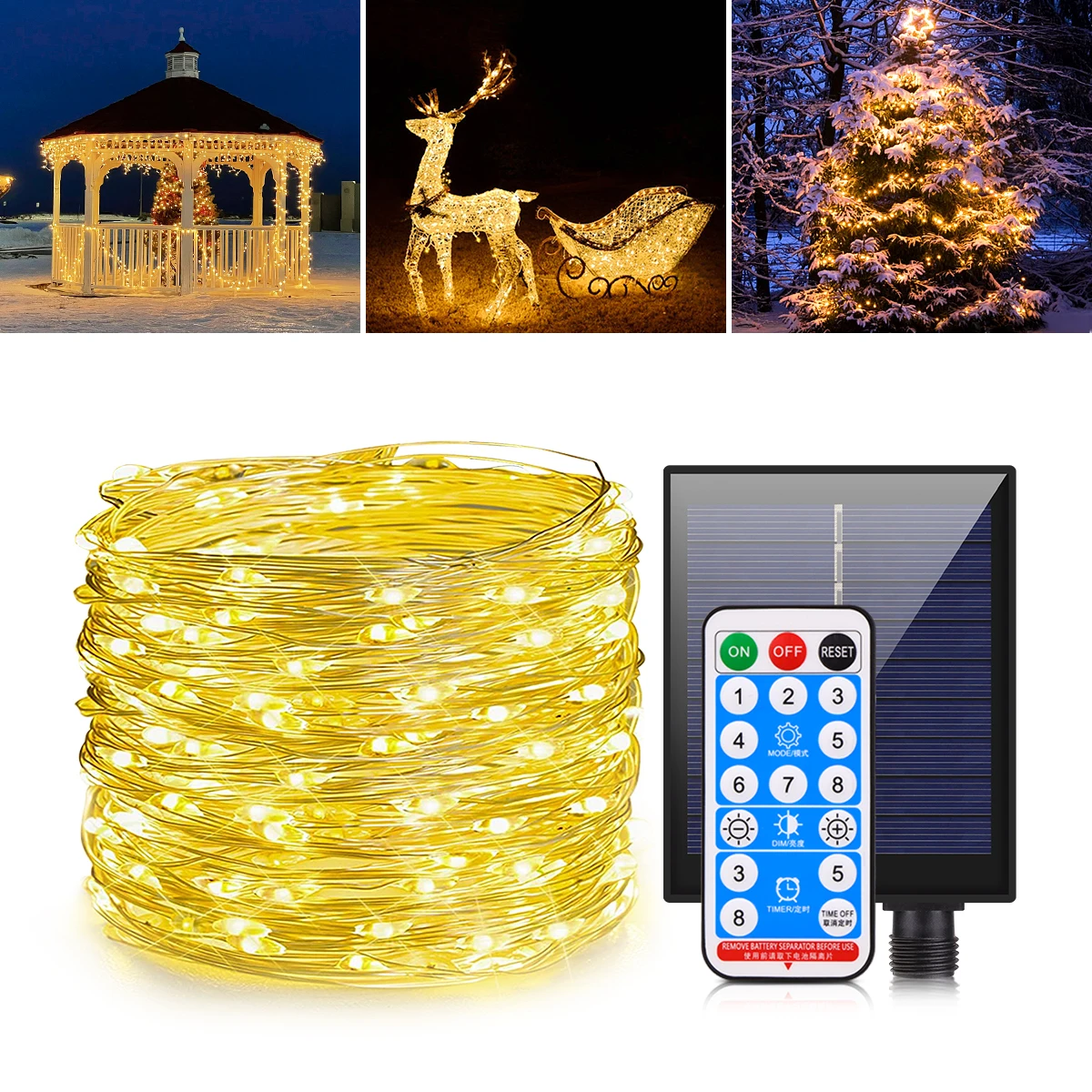 kf-S00ba81c96b704d77aa97b74dacd3f95eQ 100M 50M LED String Lights Copper Wire With 1200mAh Large Capacity Battery Solar Panel Outdoor Garden Yard House Party Festival - Imagine 1