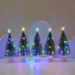 17cm LED Mini Christmas Tree with Multicolor String Lights Small Christmas Tree Green Cedar Ornament Snow Xmas Tree Decorations