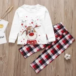 Family Matching Christmas Pajamas Sets Mother And Kids Pyjamas Deer Print Tops+Pants Xmas Sleepwear Baby Romper Pet Dog Clothes - Imagine 3