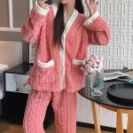 Autumn And Winter 2 Sets Of Maternity Women Sleepwear Homewear Women Thickened Loose Students Coral Velvet Pajamas Homewear - Imagine 3