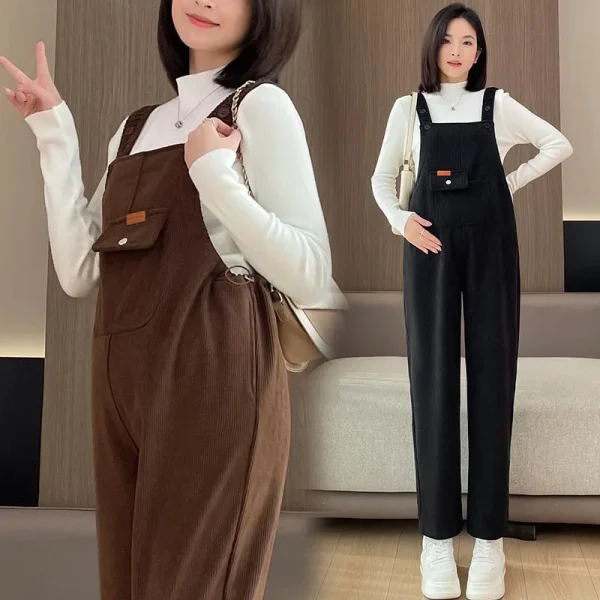 Pregnant Maternity Casual Corduroy Trousers Suspender Overalls Bib Trouser Autumn and Winter Maternity Clothing Pants Jumpsuit