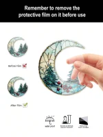 Christmas Acrylic Moon Ornament with Pine Trees & Red Berries, Art Hanging Decor, Festive Window & Xmas Tree Pendant Decorations - Imagine 5