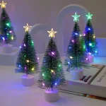 17cm LED Mini Christmas Tree with Multicolor String Lights Small Christmas Tree Green Cedar Ornament Snow Xmas Tree Decorations - Imagine 2