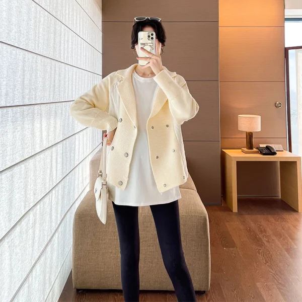 2728# Autumn Winter Fashion Cotton Padded Patchwork Sweaters Maternity Coats Chic Ins Tops for Pregnant Women Pregnancy Jackets