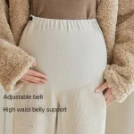 Quality Maternity Wide-Leg Pants Fall Winter Overbelly Support Loose Fleece-Lined Thick Maternity Casual Pants Pregnancy Clothes - Imagine 3