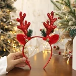 Christmas Headband Xmas Elk Horn Bell Sequin Christmas Hair Band Merry Christmas Decor Gifts for Kids Happy New Year Photo Props - Imagine 2