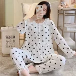 Maternity 2-Piece Spring And Autumn Breastfeeding Pajamas Homewear Spring And Summer Monthly Clothing Leisure Home Suit - Imagine 5