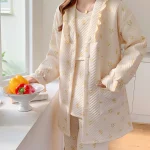 2025 Autumn Nursing Pajamas Korean Cotton Sexy 3pcs/set Maternity Sleepwear Postpartum Breastfeeding Pregnancy Nightwear - Imagine 4