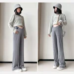 Pregnant Women Pants Knitted Wide Leg Pants Autumn Winter Plush Thickened New Straight Tube Drape Casual Maternity Clothes - Imagine 2