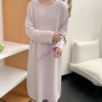 Cozy Striped Pregnancy Sleepshirt Breathable Acrylic Fabric Material Soft Warm Maternity Loungewear For Cold Weather - Imagine 3