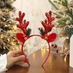 Christmas Headband Xmas Elk Horn Bell Sequin Christmas Hair Band Happy New Year Photo Props Merry Christmas Decor Gifts for Kids - Imagine 3