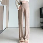 Pregnant Women Pants Knitted Wide Leg Pants Autumn Winter Plush Thickened New Straight Tube Drape Casual Maternity Clothes - Imagine 4