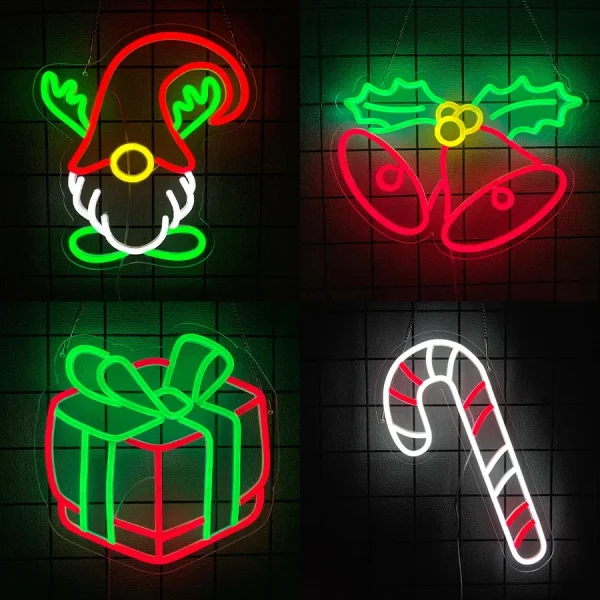 Christmas Series Accessories for Home Decor Room Wallpaper Wall Cartel Led Light Sign Living Neon Party New Year Balcony Bar
