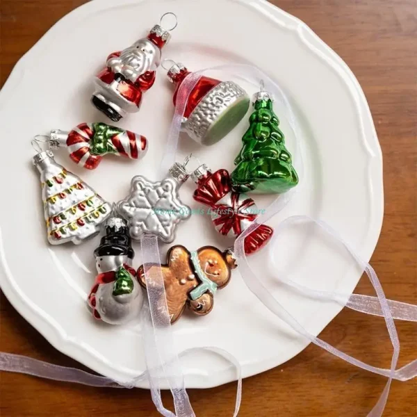 E74E Delicate Glass Christmas Tree Adornment Bright Glass Christmas Tree Decoration Santa Snowflakes Designs Hanging Ornament