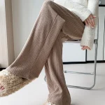 Pregnant Women Pants Knitted Wide Leg Pants Autumn Winter Plush Thickened New Straight Tube Drape Casual Maternity Clothes - Imagine 6