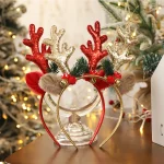 Christmas Headband Xmas Elk Horn Bell Sequin Christmas Hair Band Happy New Year Photo Props Merry Christmas Decor Gifts for Kids - Imagine 5