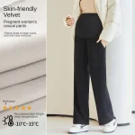 Quality Maternity Wide-Leg Pants Fall Winter Overbelly Support Loose Fleece-Lined Thick Maternity Casual Pants Pregnancy Clothes - Imagine 2