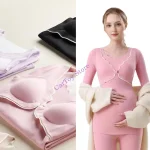 Winter Maternity Underwear Thermal Nursing Top With Integrated Bra Soft Stretchy Fabric For Expecting Mothers Homewear - Imagine 3