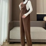 Pregnant Maternity Casual Corduroy Trousers Suspender Overalls Bib Trouser Autumn and Winter Maternity Clothing Pants Jumpsuit - Imagine 2