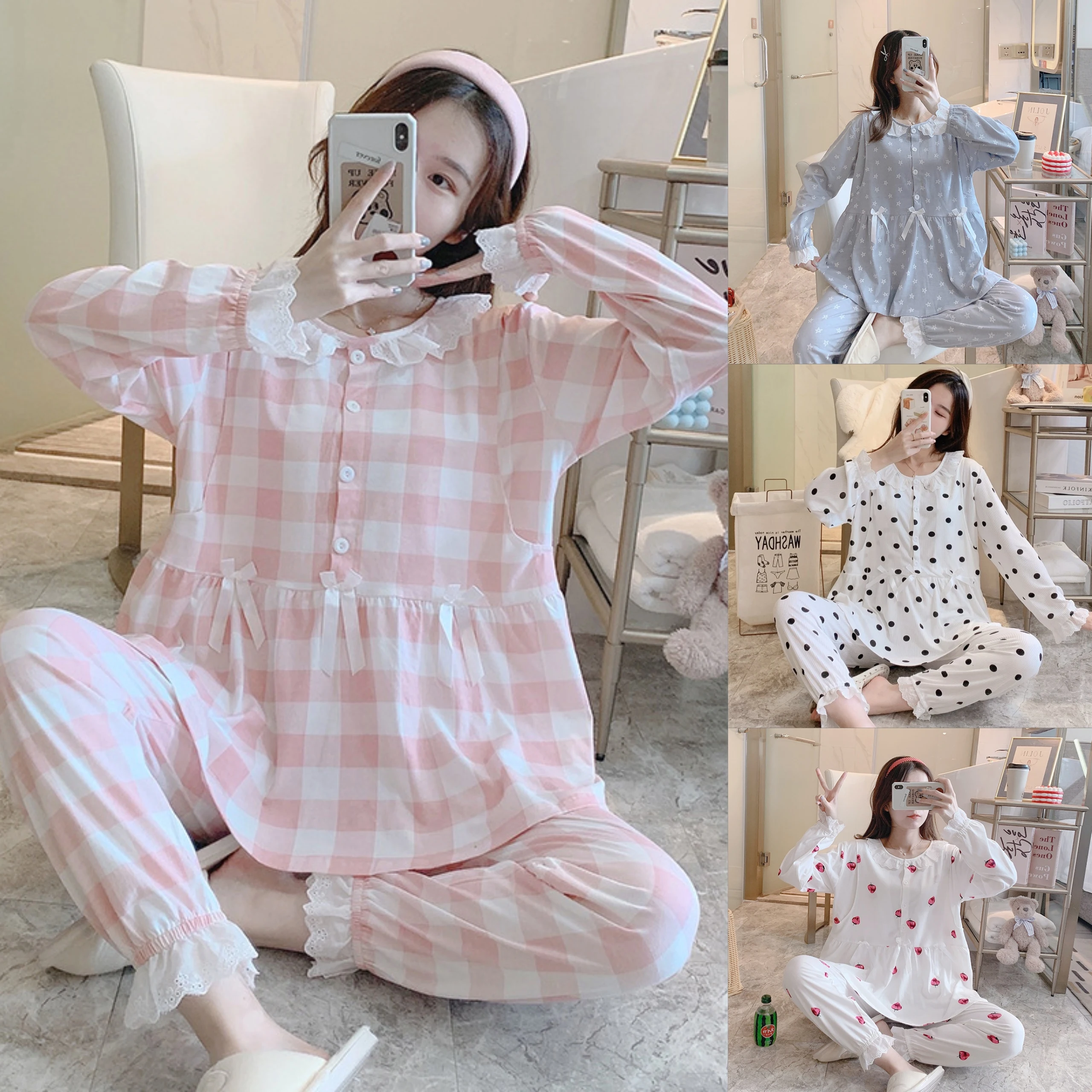 kf-Sce9636e602de4c539805d7fcb5e782eaa Maternity 2-Piece Spring And Autumn Breastfeeding Pajamas Homewear Spring And Summer Monthly Clothing Leisure Home Suit - Imagine 1