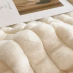 Luxury Double Layer Faux Rabbit Fur Throw Blanket Soft Warm White Striped Office Sofa Blankets and Pillow Cases Fluffy Bed Plaid - Imagine 6