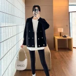 2728# Autumn Winter Fashion Cotton Padded Patchwork Sweaters Maternity Coats Chic Ins Tops for Pregnant Women Pregnancy Jackets - Imagine 6