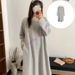 Cozy Striped Pregnancy Sleepshirt Breathable Acrylic Fabric Material Soft Warm Maternity Loungewear For Cold Weather - Imagine 4
