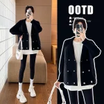 2728# Autumn Winter Fashion Cotton Padded Patchwork Sweaters Maternity Coats Chic Ins Tops for Pregnant Women Pregnancy Jackets - Imagine 2