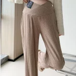 Pregnant Women Pants Knitted Wide Leg Pants Autumn Winter Plush Thickened New Straight Tube Drape Casual Maternity Clothes - Imagine 5