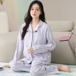 Maternity Clothes Pregnant Women Nightwear Postpartum Women Pajamas with Chest Pads Autumn Winter Long Sleeved Delivery Wear - Imagine 3