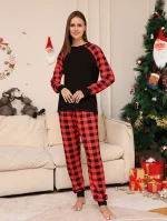 2024 new Christmas solid color plaid family home wear pajamas pajama pants 2 sets, mom, dad, children, baby and dog jumpsuit - Imagine 6