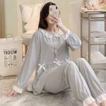 Maternity 2-Piece Spring And Autumn Breastfeeding Pajamas Homewear Spring And Summer Monthly Clothing Leisure Home Suit - Imagine 6
