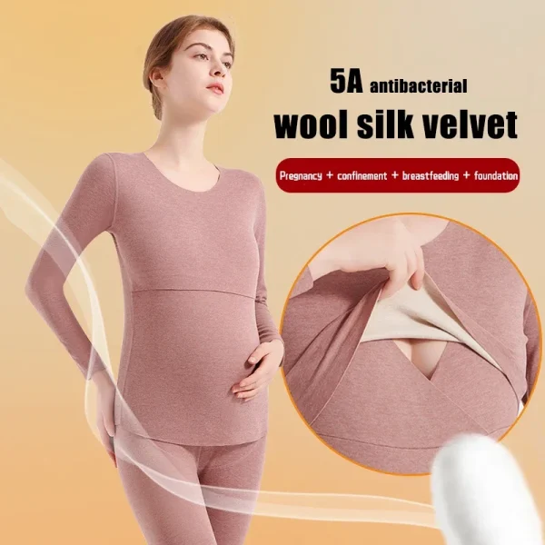 Maternity Warm Thermal Underwear Top and Pants Set Keep Warm in Autumn and Winter Home Bedroom Maternity Set