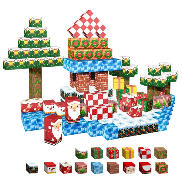 Santa Claus Christmas Tree Scene Model Building Block Set Kids Creative DIY Brain Development Toys Magnetic Cube Christmas Gift