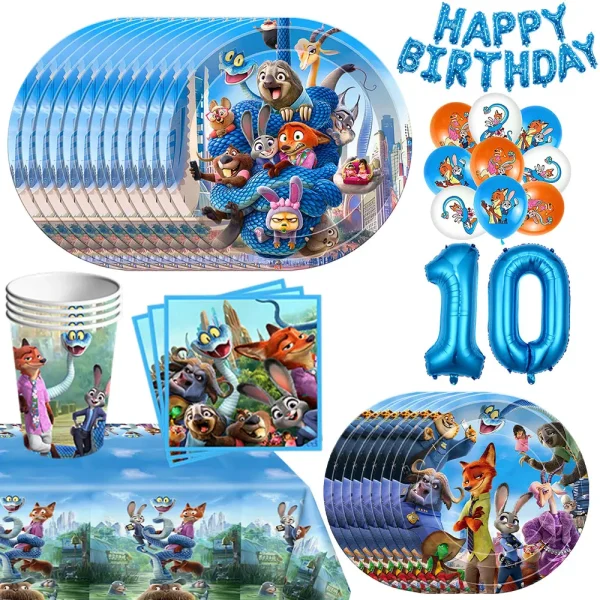 Disney Zootopia Birthday Party Decorations Supplies Judy Nick Tableware Tablecloth Balloon Zootropolis‌ Happy Birthday Plate Kit
