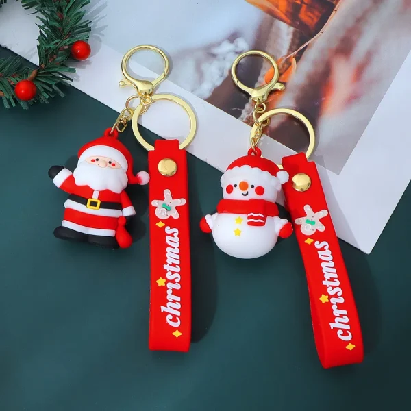 Cartoon Silicone Christmas Keychain Mini 3D Santa Claus Keyring Unisex Backpack Pendant Car Key Holder DIY Accessories Xmas Gift