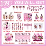 Disney Minnie Mouse Birthday Party Decoration Tableware Kit Hanging Banner Backdrop Balloons Supplies For Kids Party Supplies