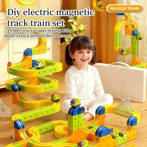 Creative Large Particles Diy Electric Magnetic Track Train Set Building Blocks Educational Toys Gift For Children Kids