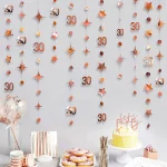 Gold 30th Happy Birthday Party Paper Banners Decorations Number 30 Year Old Circle Dots Twinkle Star Garlands Hanging Backdrops - Imagine 2