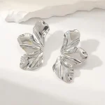 48mm Silver/ Gold Plated Zinc Alloy Flower Petal Dangle Earrings For Women Simple Jewelry Gift For Christmas - Imagine 4