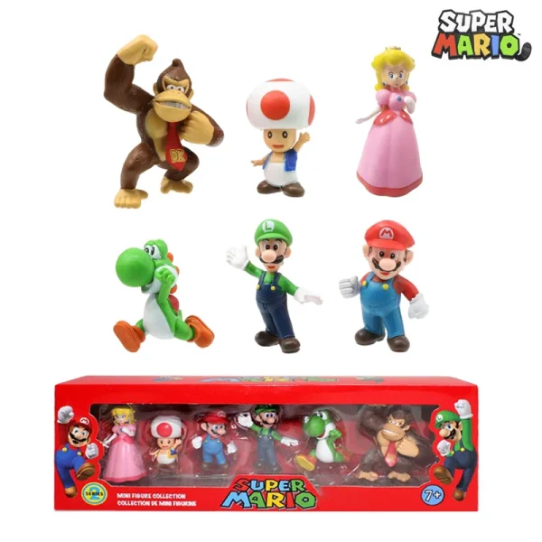 Super Mario Bros PVC Action Figure Toys Dolls Model Set Luigi Yoshi Donkey Kong Mushroom for kids birthday Christmas Toy gifts