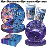 Party Decoration Happy Birthday Blue Purple Tableware Plates Napkins Tablecloth Gift Bag Background Full Set Party Favors Supply - Imagine 4