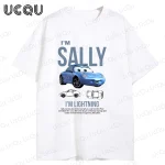 2026 2PCS The Cars Lightning McQueen&SALLY Summer T-Shirt With Pajama Shorts Oversized Suit For Adult/Kids Couple Outfit Suit - Imagine 4