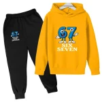 Six Seven Funny Number Cartoon Print Kids Spring Autumn Casual 2Pcs Hoodie+Jogging Pants Tracksuits 2-13Years Boys Girls Clothes - Imagine 6
