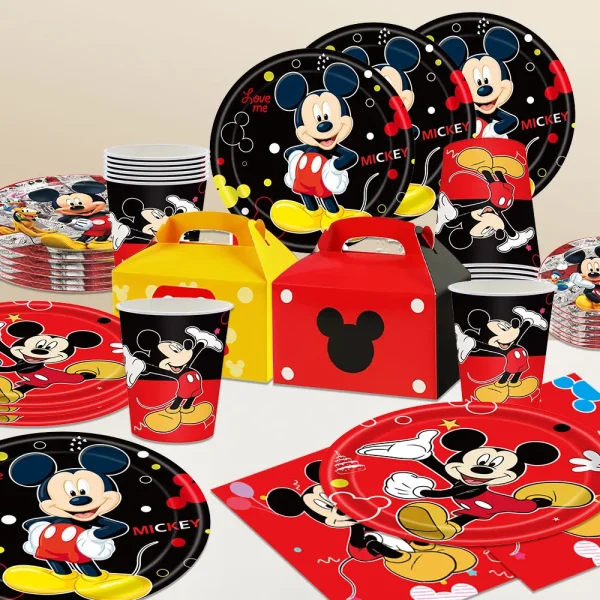 Disney Mickey Mouse Birthday Party Decoration Supplies Cartoon Mickey Paper Plates Napkins Cups Balloons for Kid DIY Event Decor