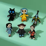 Coraline Doll Horror Animated Film Enamel Pins Punk Character Metal Brooch Backpack Badge - Halloween Accessory Gift for Friends - Imagine 3