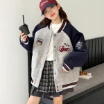 Girls' baseball jersey 2025 winter outfit new children's thick cotton wool jacket loose embroidered top for girls and adults