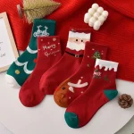 5/10 Pairs Neutral Christmas Printed Cotton Socks Warm Comfortable Autumn Winter Cute Snowman Elk Pattern Christmas Gift Socks - Imagine 6
